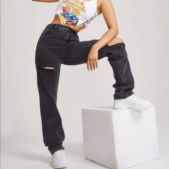 SHEIN Denim - Ripped boyfriend jeans